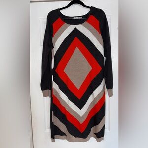 Eliza J Red, gray, Taupe Geometric Long-Sleeve sweater Dress women XL